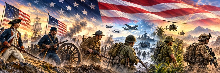 Composite panorama of U.S. military service across eras